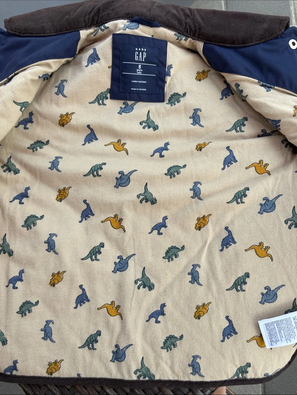 GAP Navy Quilted Puffer Jacket with Brown Corduroy Collar
